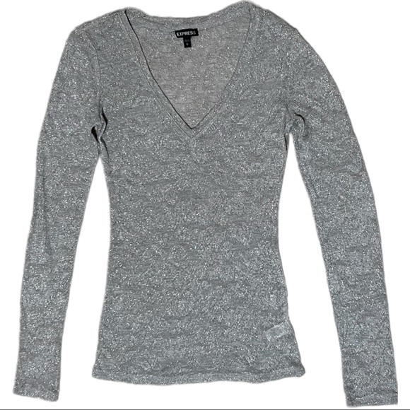 Express Tops - EXPRESS Women Long-Sleeved pullover blouse, Metallic Grey, Size S